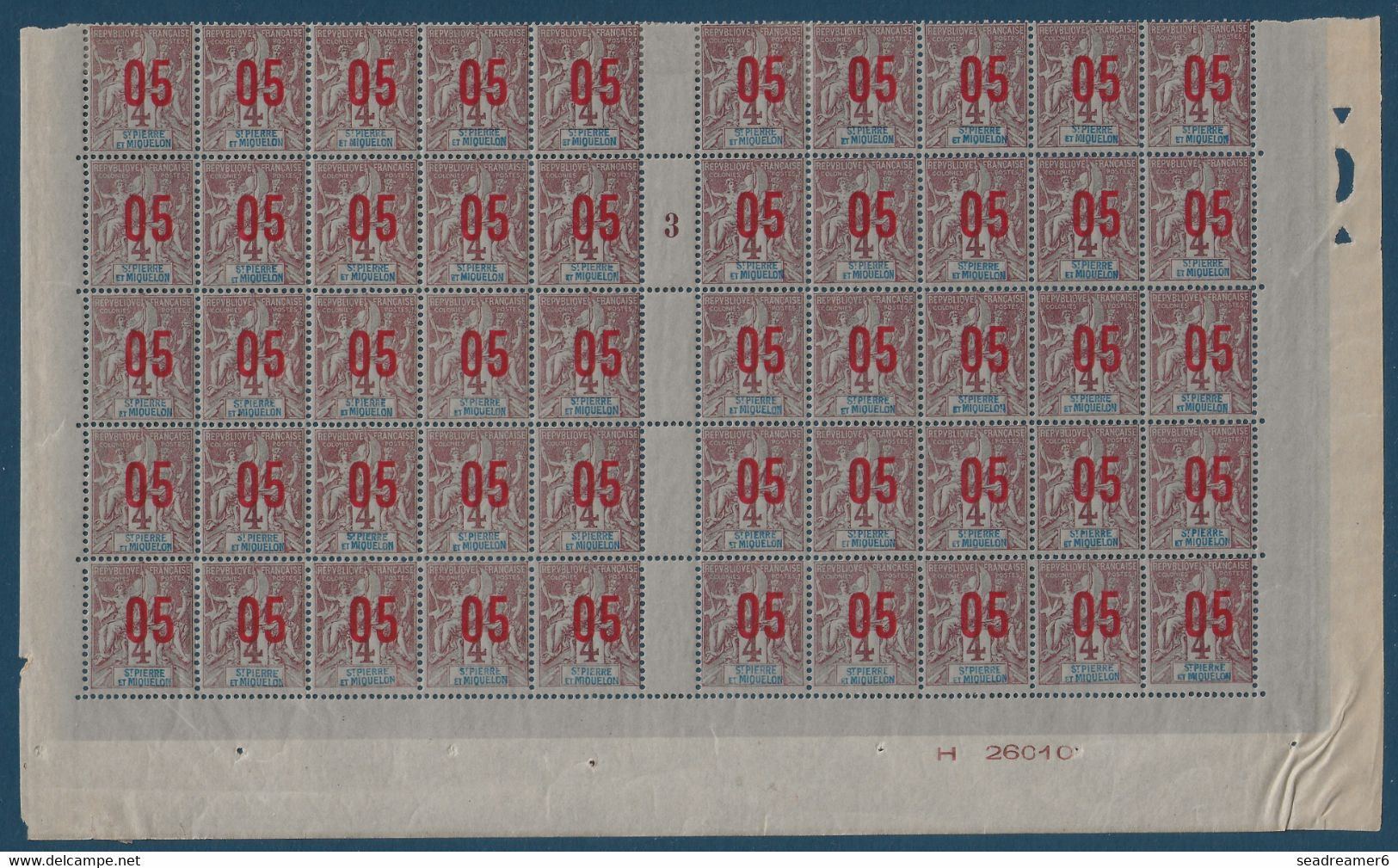 Colonies Type Groupe St Pierre & Miquelon Feuille Interpanneau N°95Aa**/* Millésime 3 Surcharge Espacés  TTB - Neufs