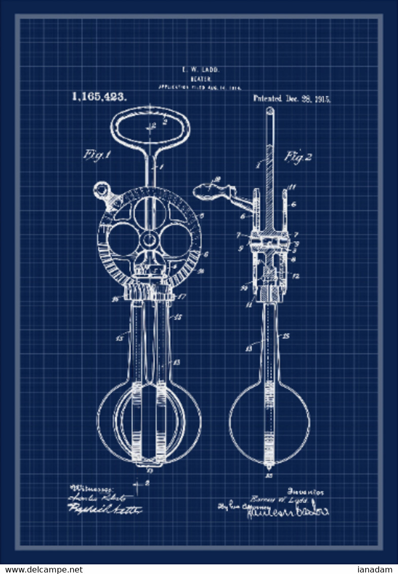 Patent Print 1915 Egg Beater 11x16". Great Decor For Kitchen - Unframed - Andere & Zonder Classificatie