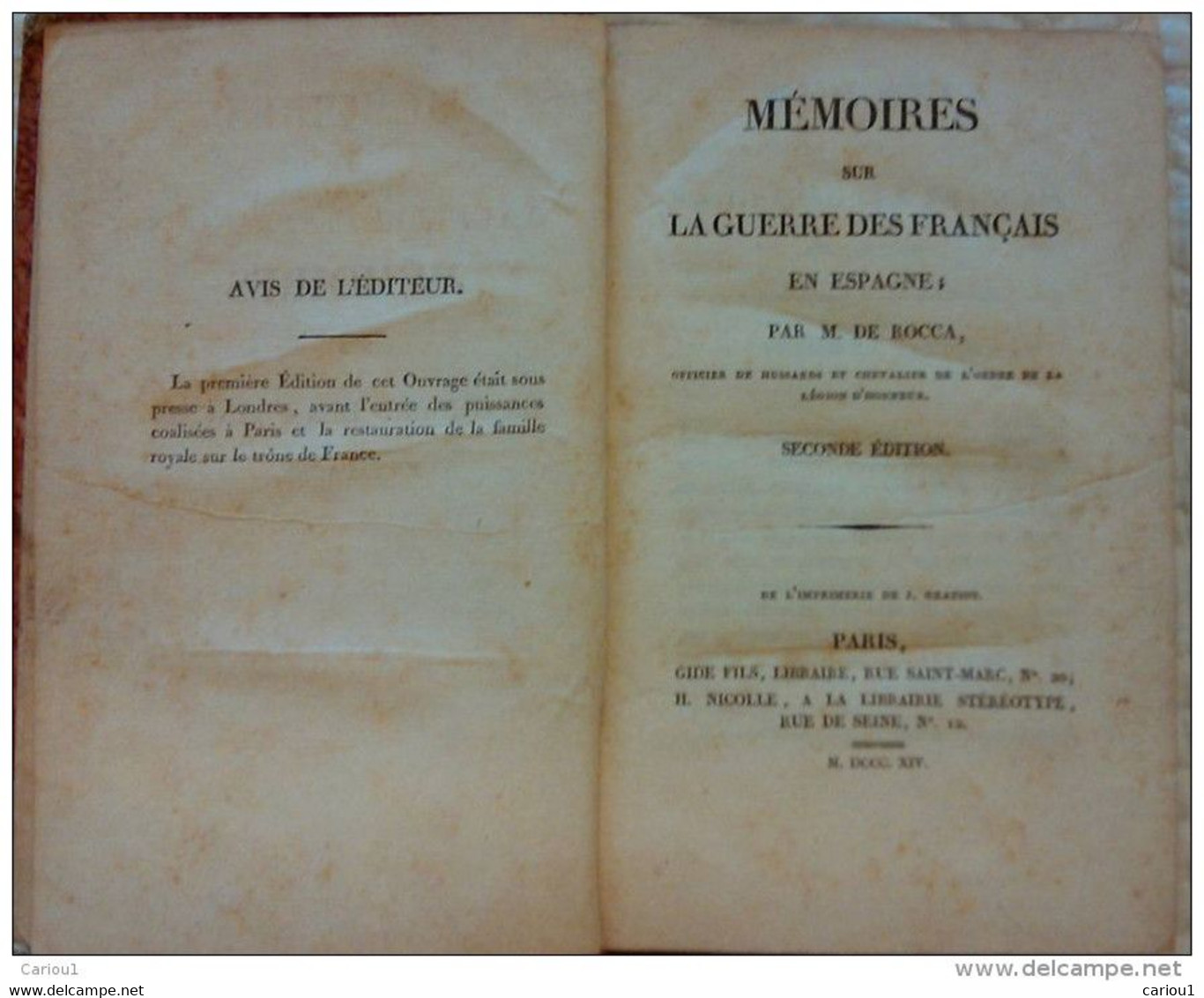 C1 NAPOLEON Rocca MEMOIRES SUR LA GUERRE DES FRANCAIS EN ESPAGNE Edition De 1814 - Français