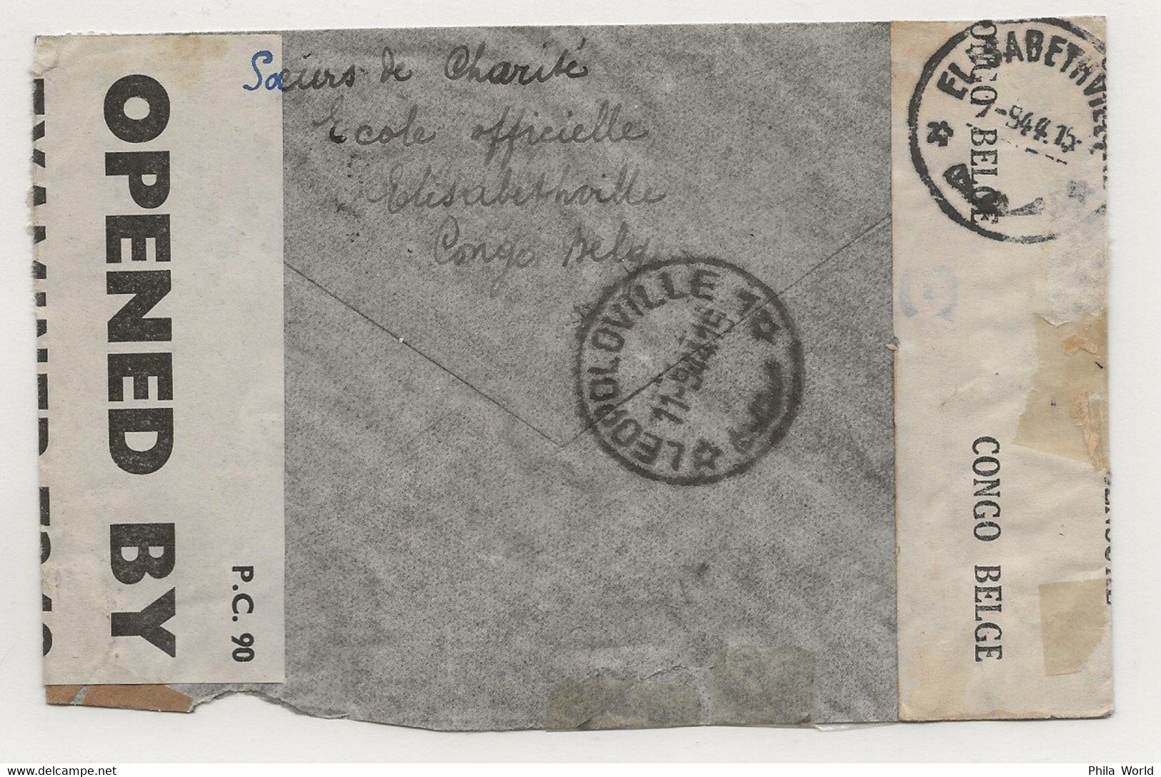 PANAM WW2 1944 FAM22 Air Mail Cover CONGO BELGE FRANCE Elisabethville Via Leopoldville Transit US Censor EXAMINER 7248 - Aerei