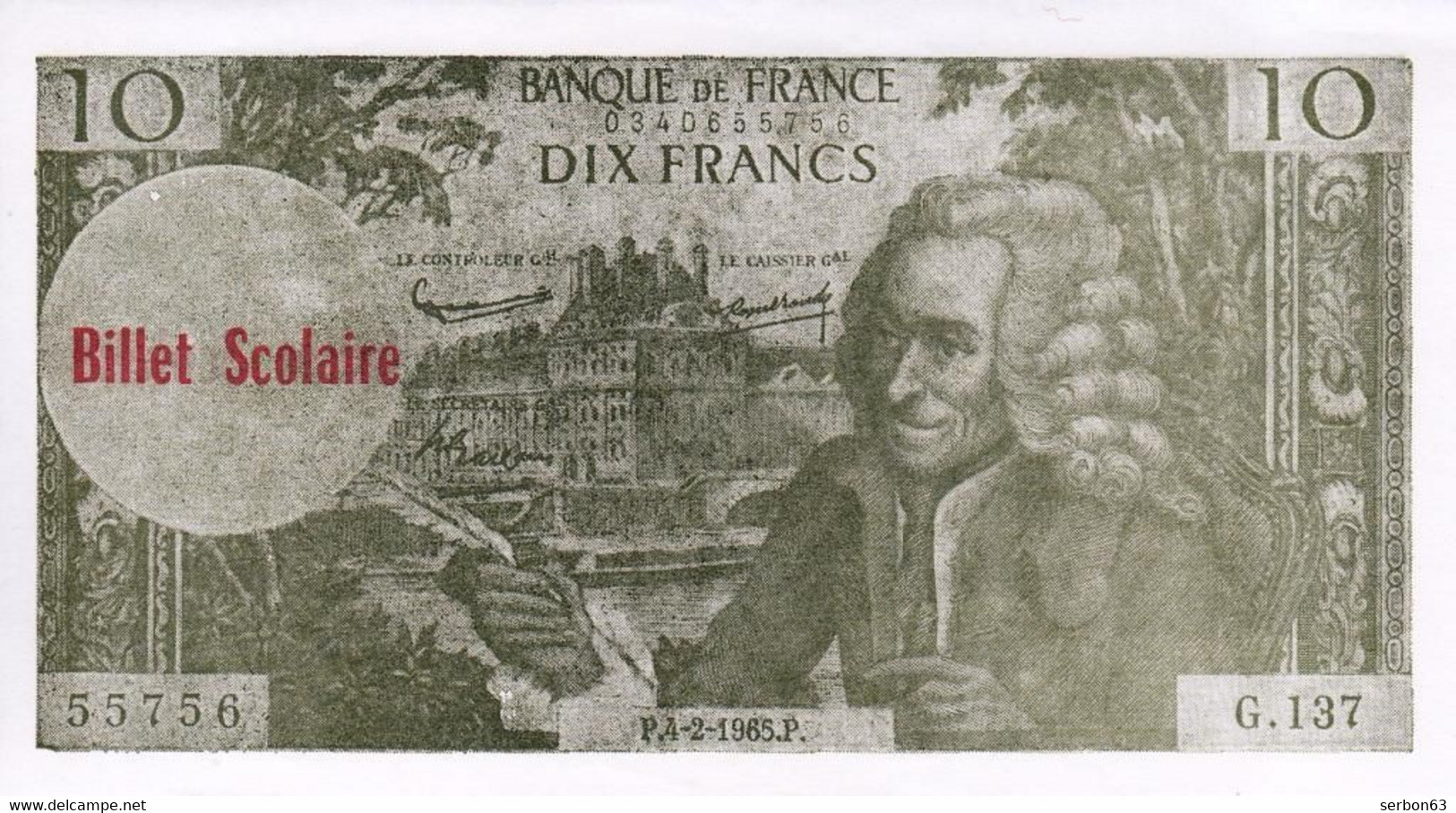 BILLET SCOLAIRE DE 10 FRANCS VOLTAIRE ETAT REMARQUABLE - Specimen