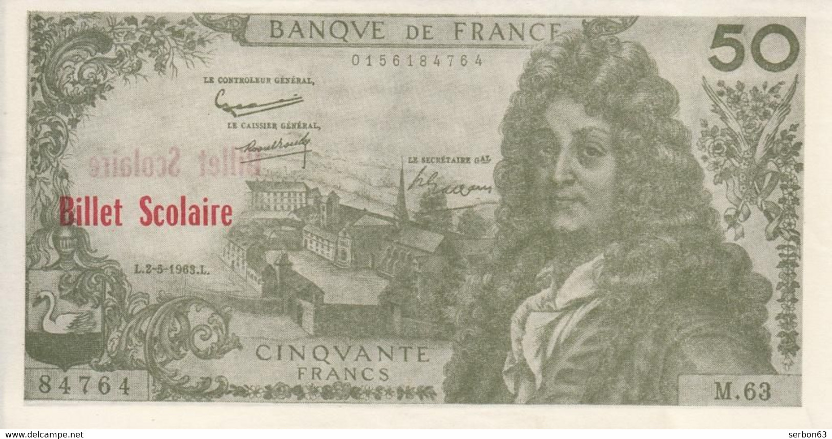 BILLET SCOLAIRE DE 50 FRANCS RACINE ETAT REMARQUABLE - Ficción & Especímenes