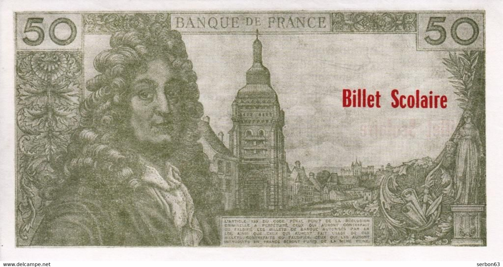 BILLET SCOLAIRE DE 50 FRANCS RACINE ETAT REMARQUABLE - Fictifs & Spécimens