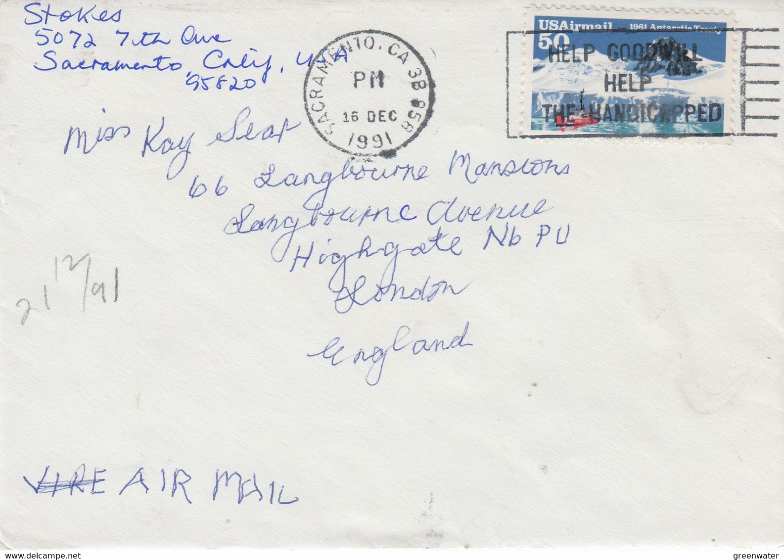 USA 1991 Antarctic Treaty 1v On Cover Ca Sacramento 16 DEC 1991 (58023) - Antarctic Treaty