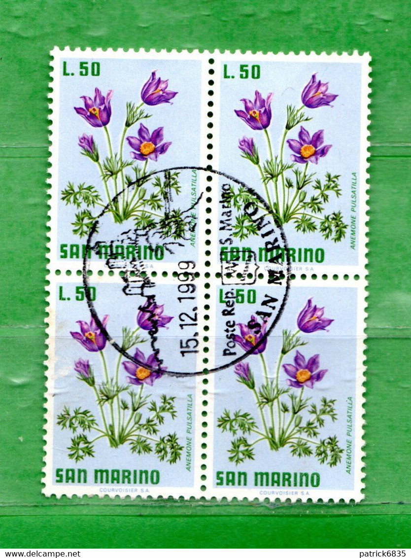 SAN MARINO ° 1971  - FIORI-FLEURS-FLOWERS.  Lire.50.Unif. 843. QUARTINA Usati - Usados