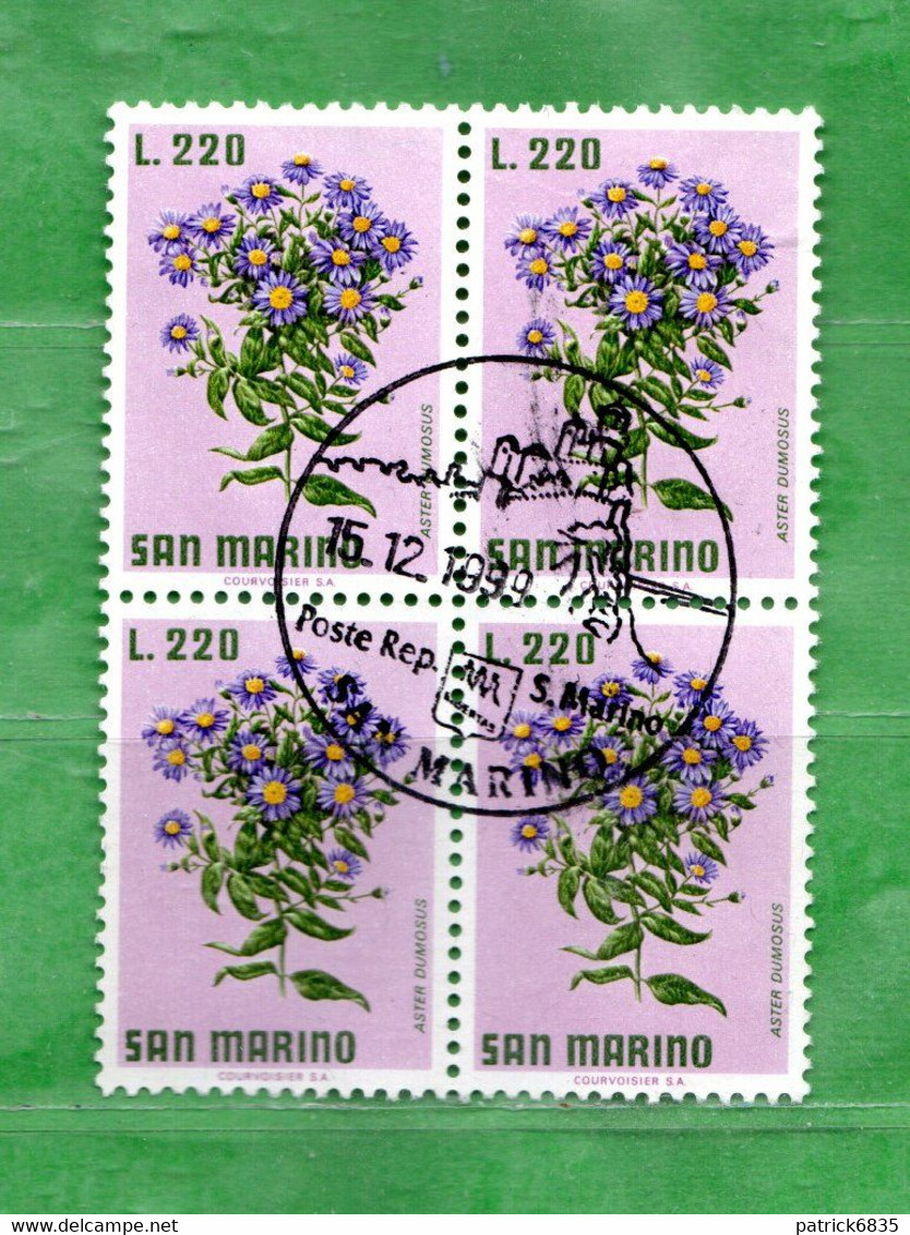 SAN MARINO ° 1971  - FIORI-FLEURS-FLOWERS.  Lire.220.Unif. 845. QUARTINA Usati - Usados