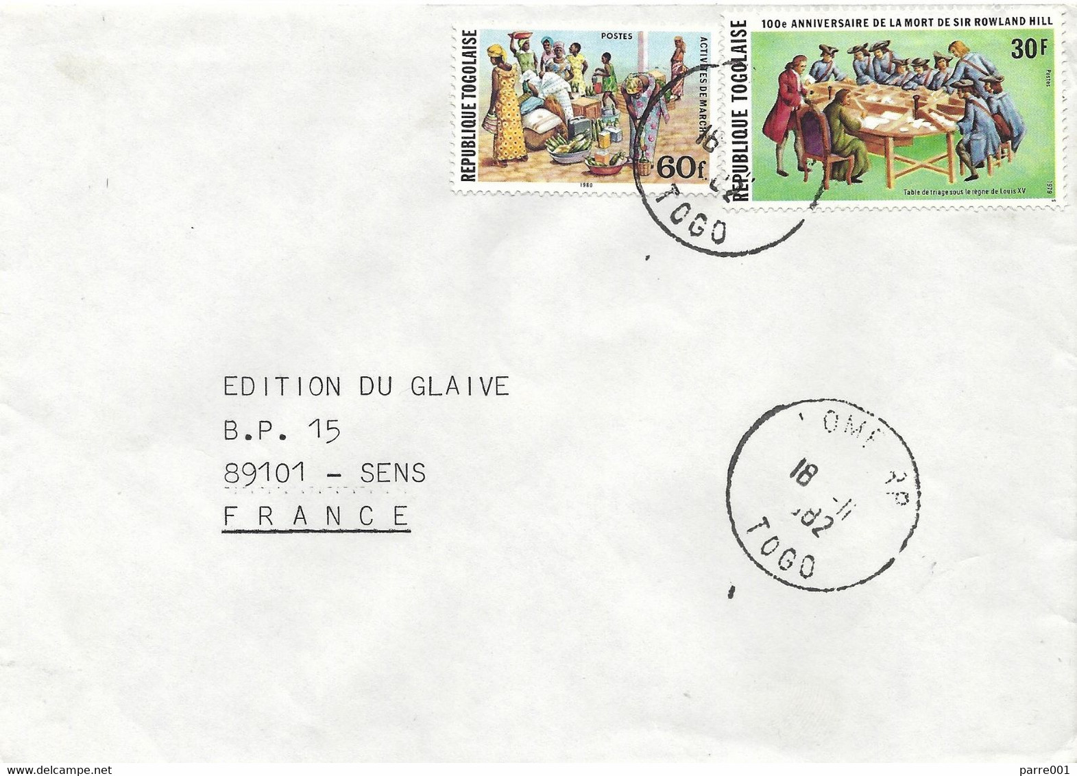 Togo 1982 Lome Sir Rowland Hill Letter Sorting Table King Louis XV Period Market Scene Cover - Rowland Hill