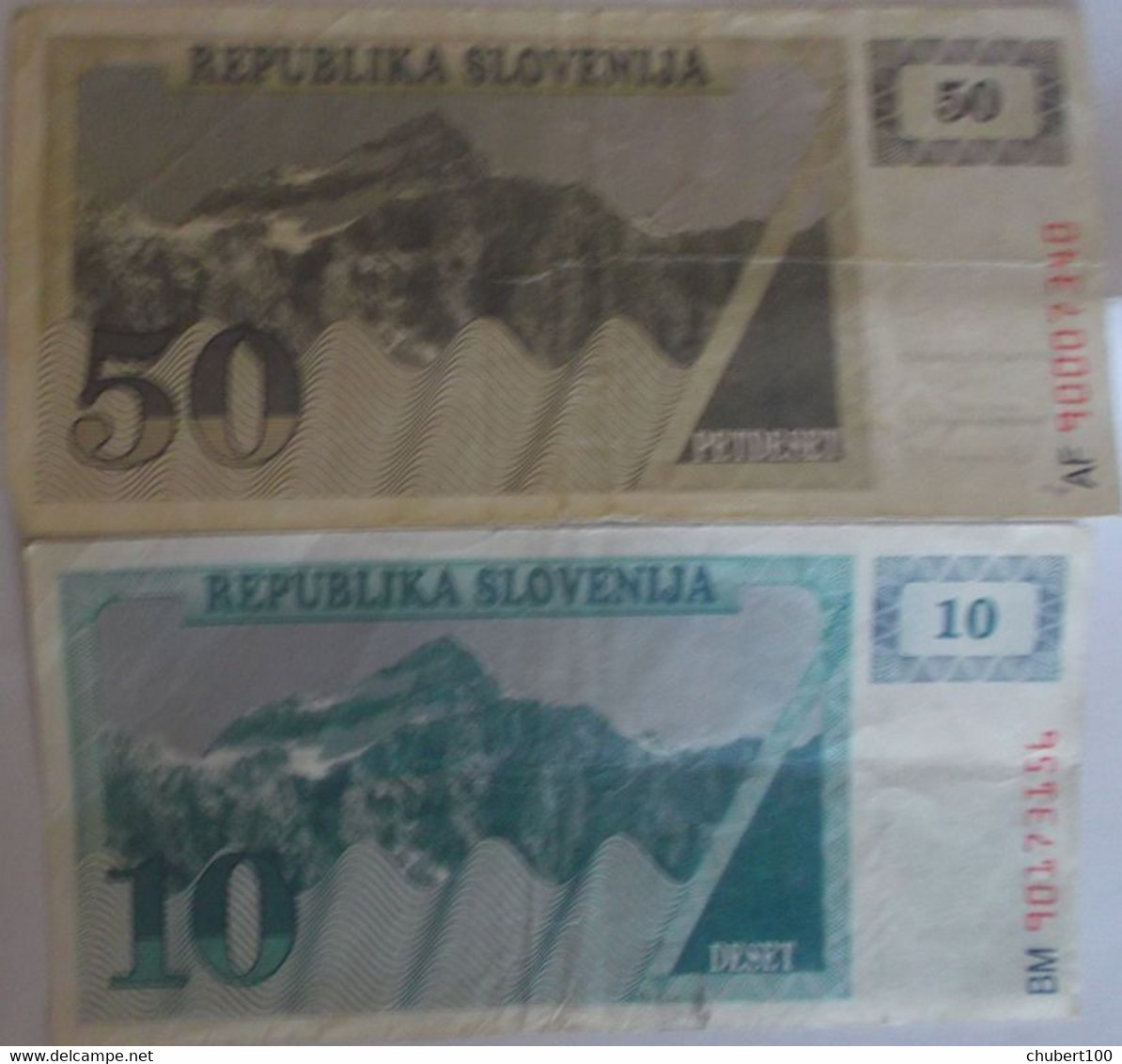 SLOVENIA , P 4 + 5 + 9b , 10 + 50 +1000 Tolar , 1990 1992 , F VF EF , 3 Notes - Slovénie