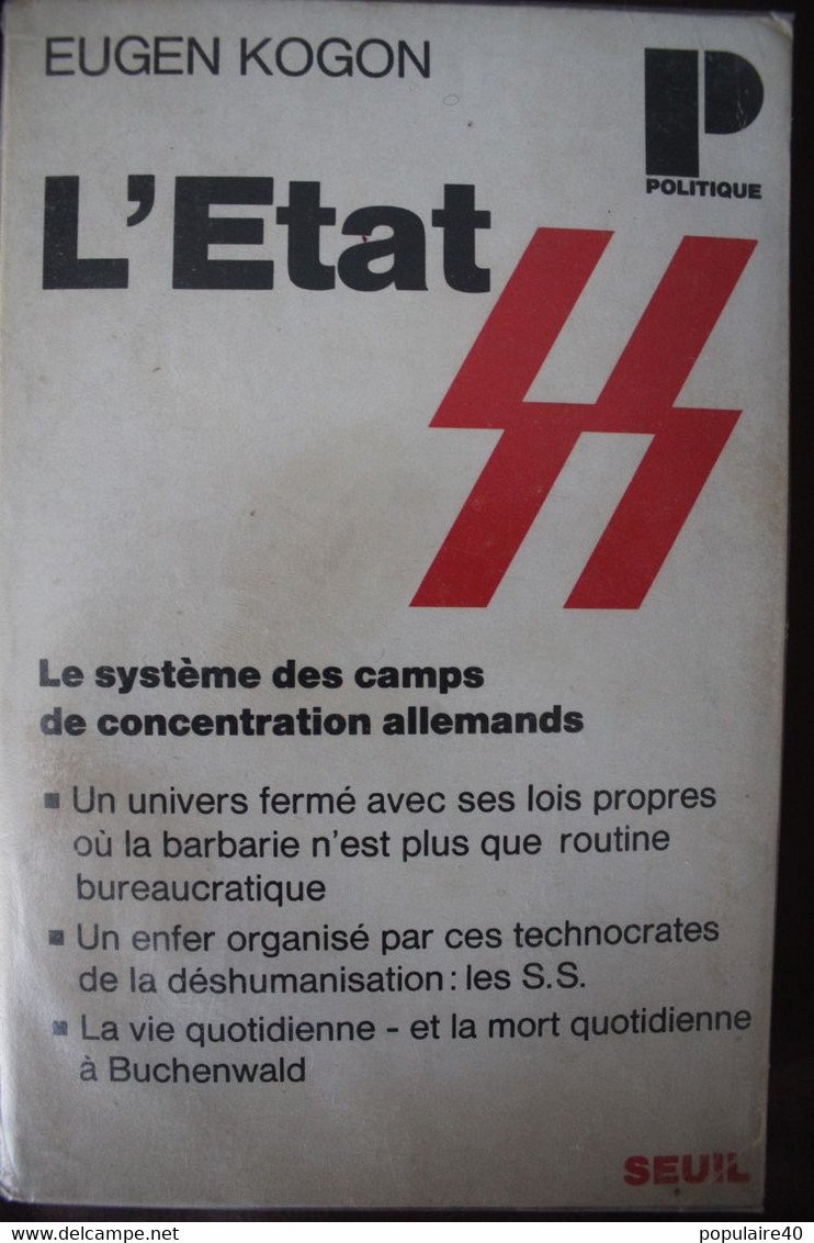 L'état SS Eugen Kogon Camps Concentration Livre WW2 Nazisme Paris Seuil 1970 - Français