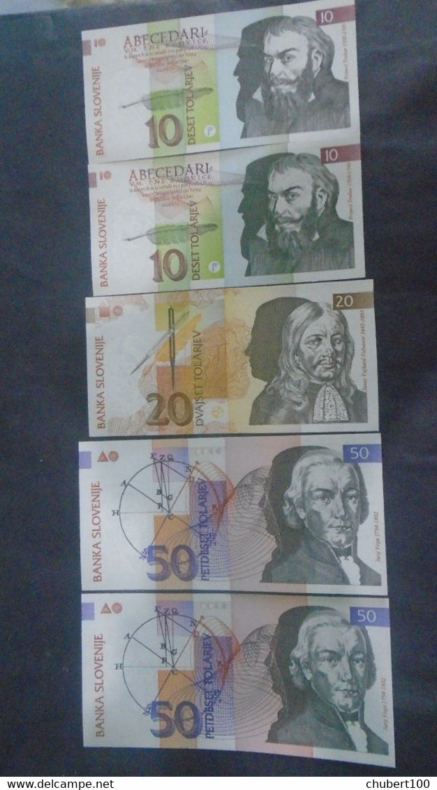 SLOVENIA , P 11 12 13 14 /   10 + 20 + 50 +100 Tolar , 1992 , UNC + EF , 6 Notes - Slovénie