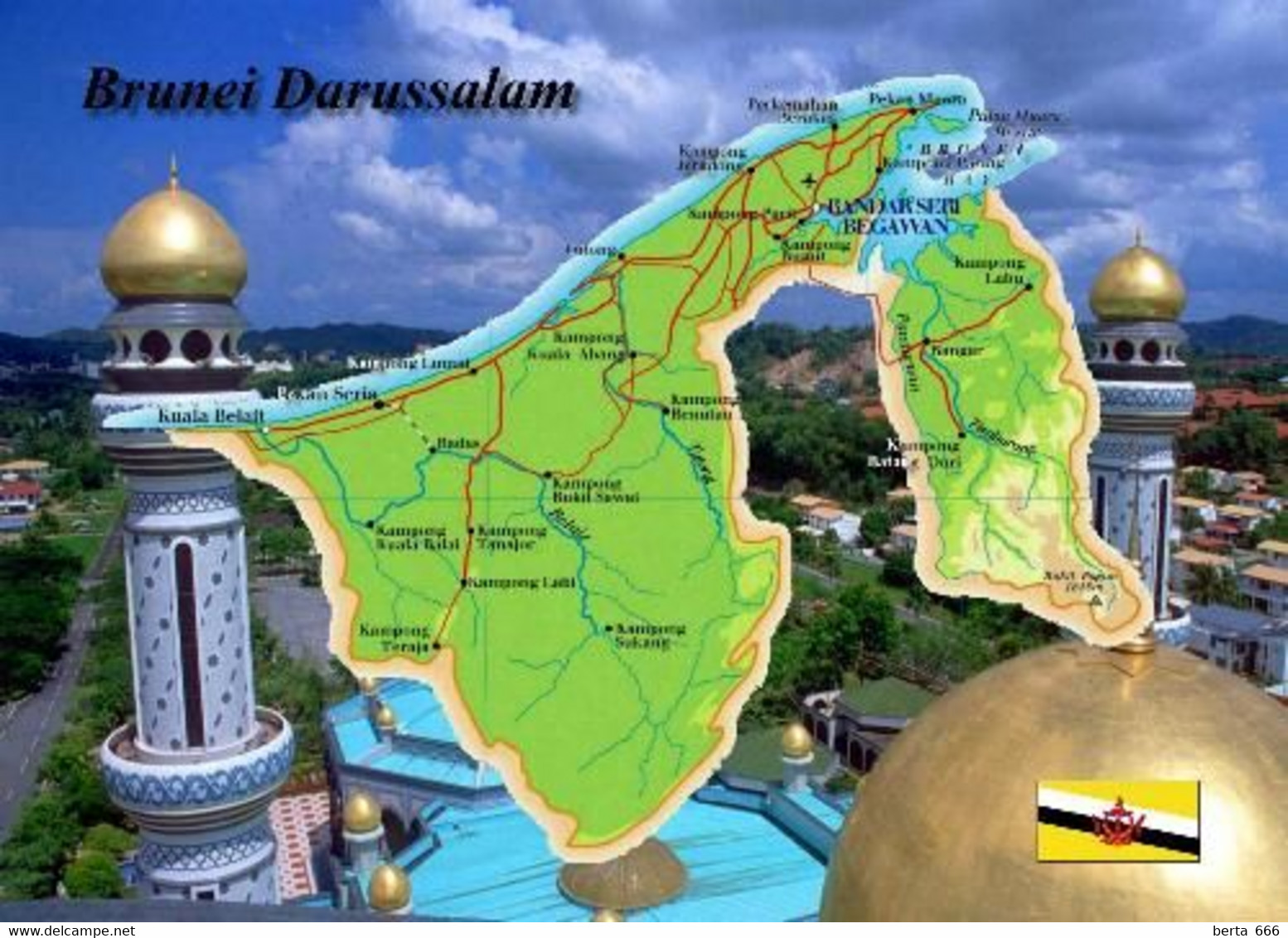 Brunei Country Map New Postcard * Carte Geographique * Landkarte - Brunei
