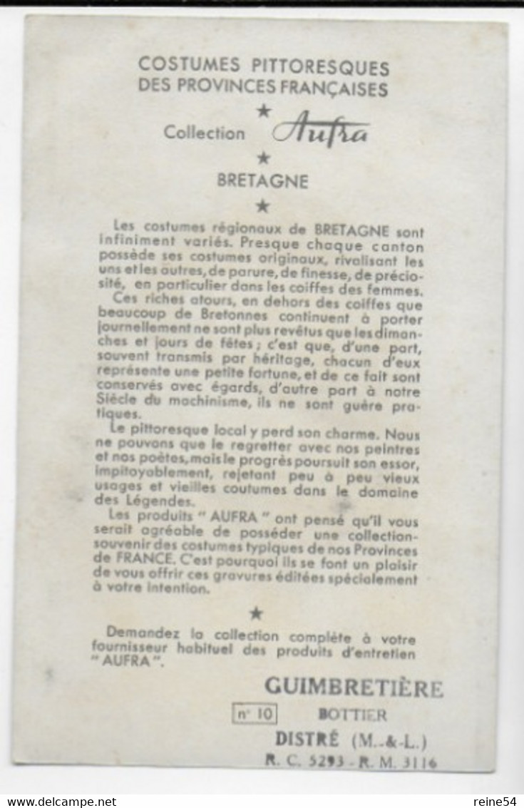 29- Costumes Régionaux - BRETAGNE - Pont-l'Abbé - Collection N° 10 Offert Par AUFRA Les Produits D'entretien De Qualité - Pont L'Abbe