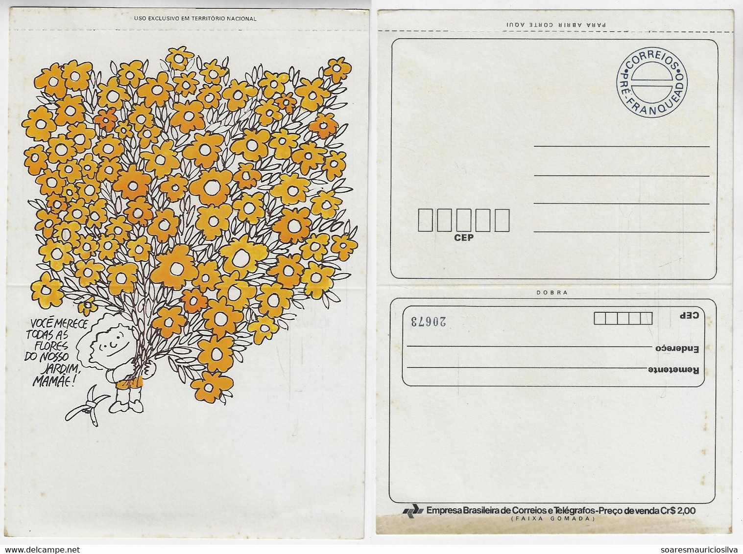 Brazil 1976 Postal Stationery Mother's Day with Large Bouquet Of Flowers Unused - Mother's Day