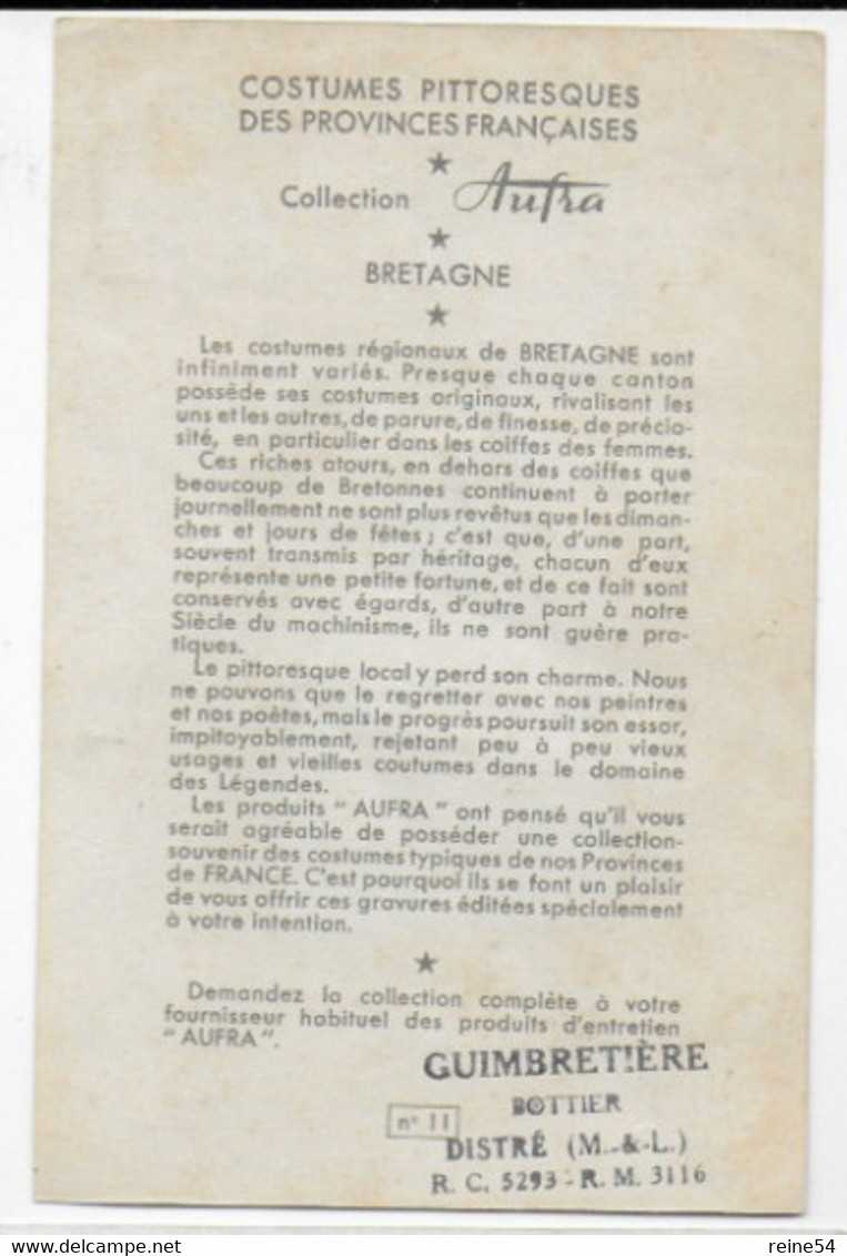 29- Costumes Régionaux - BRETAGNE - Pont-l'Abbé - Collection N° 11 Offert Par AUFRA Les Produits D'entretien De Qualité - Pont L'Abbe