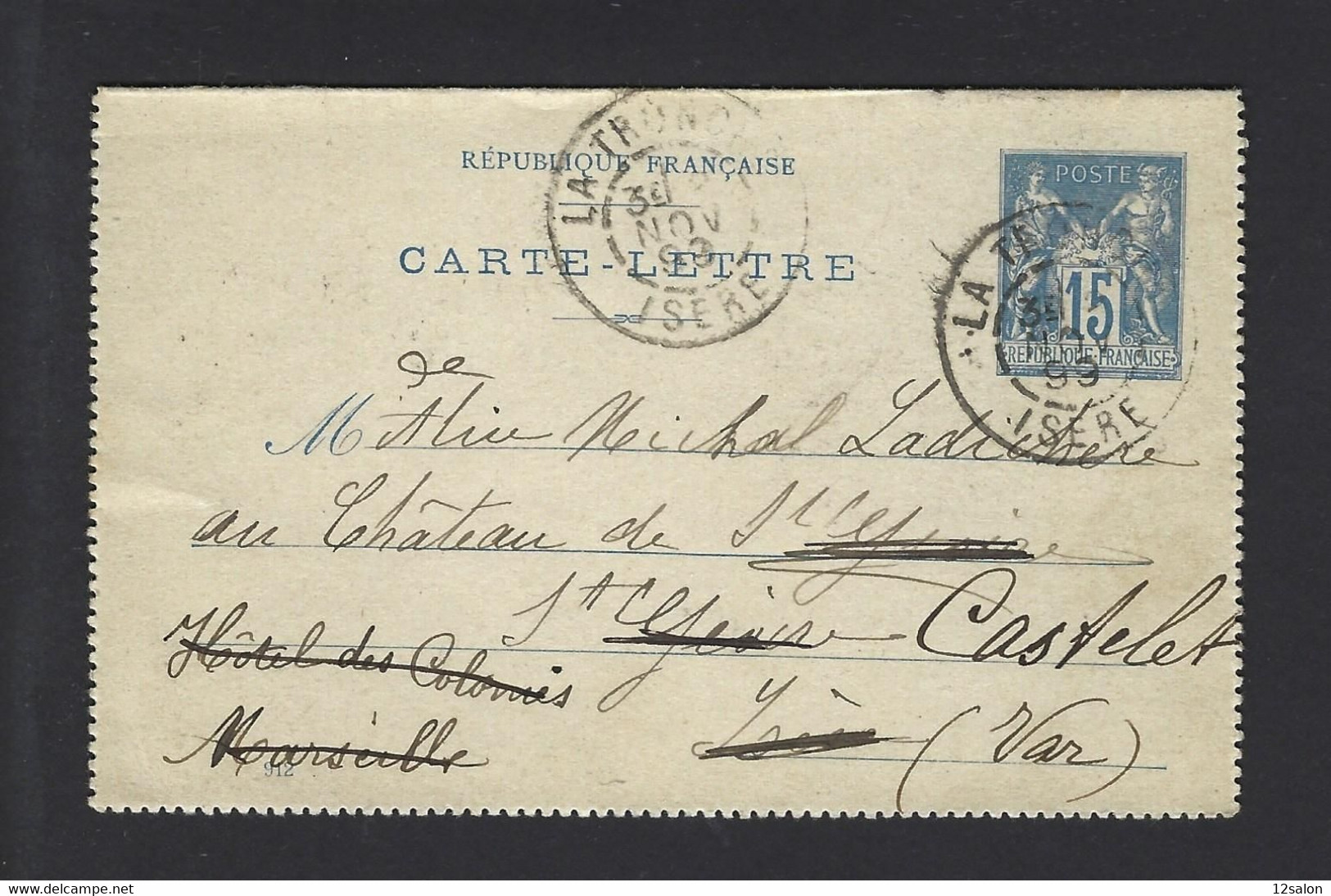 CARTE LETTRE TYPE SAGE 15 Ct Obl LA TRONCHE - 1877-1920: Periodo Semi Moderno