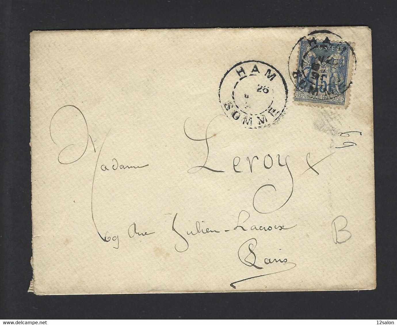 LETTRE TYPE SAGE 15 Ct Obl  HAM - 1877-1920: Semi Modern Period