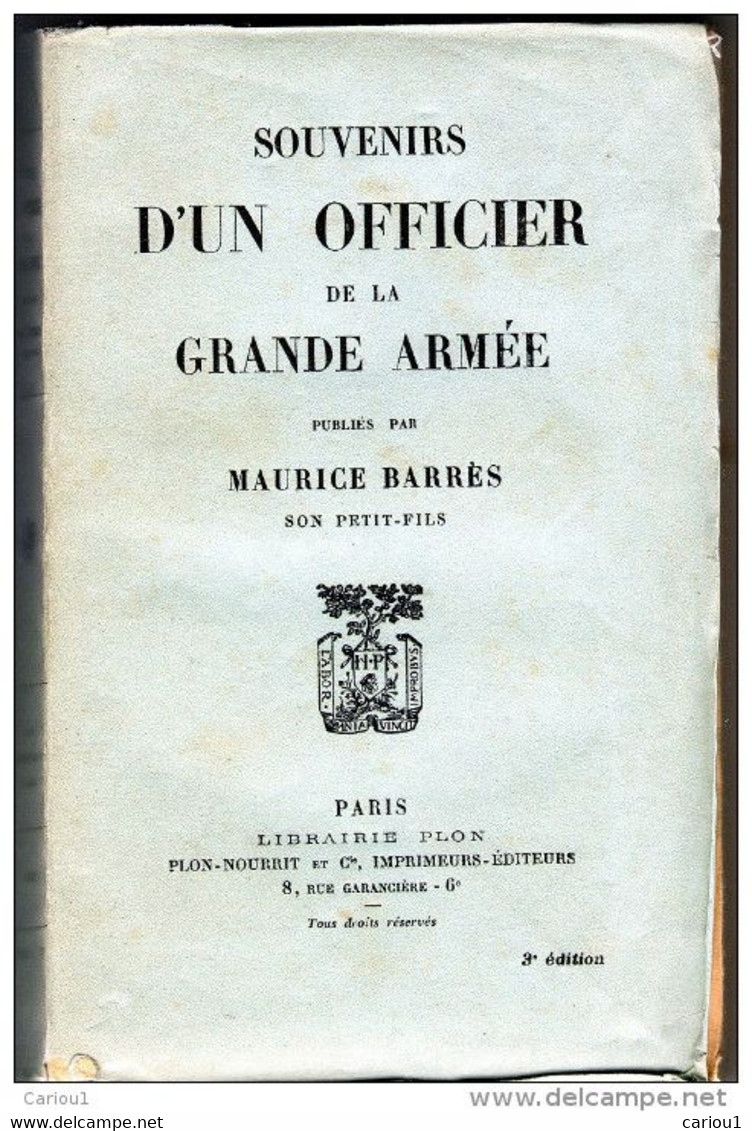 C1  NAPOLEON Maurice BARRES Souvenirs OFFICIER GRANDE ARMEE Jean Baptiste BARRES PORT INCLUS FRANCE - Français