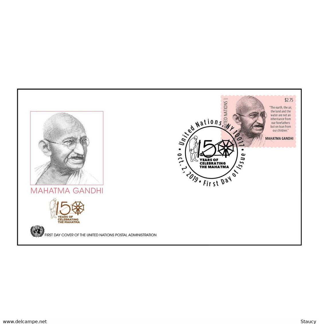 UN United Nations 2019-150th Birth Anniversary Of Mahatma Gandhi - Proof Signed By Artist With FDC Ex Rare 100% Original - Briefe U. Dokumente