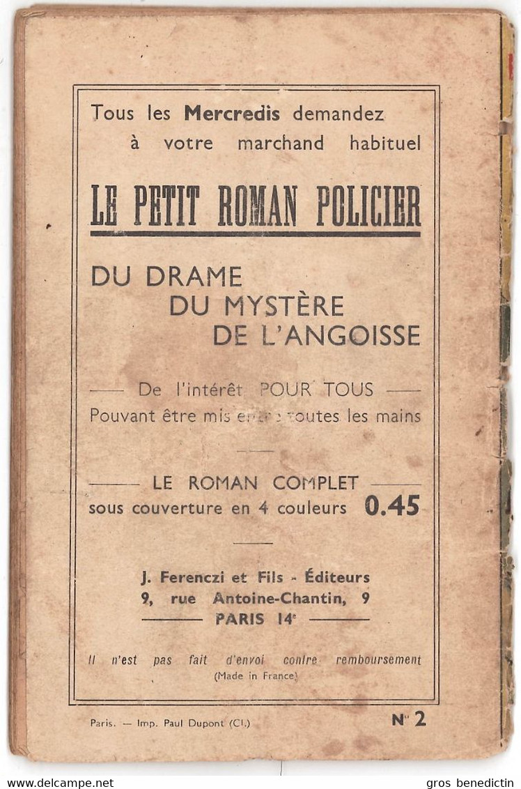 Ferenczi - Le Petit Roman Policier Complet N°2 - Louis Roger Pelloussat - "La Loi Du Gang" - 1938 - Ferenczi