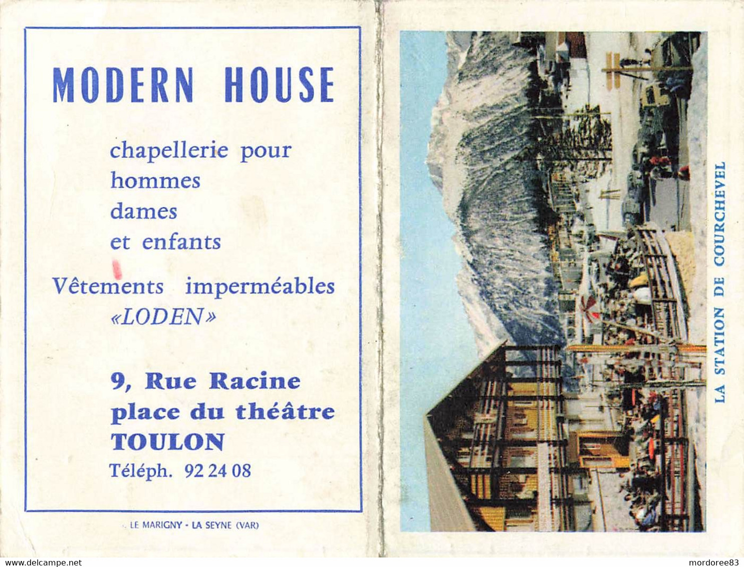 CALENDRIER 1962 LA STATION DE COURCHEVEL VERSO PUB MODERN HOUSE TOULON - Petit Format : 1961-70
