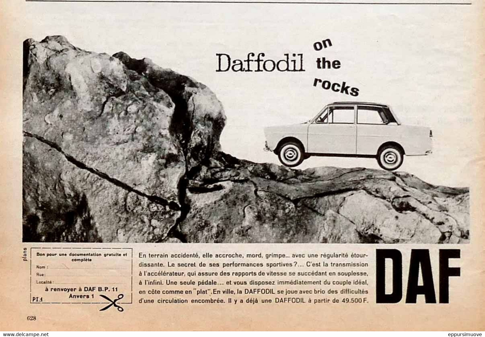 Publicité Papier VOITURE DAF DAFFODIL  1964 12 PI - Advertising