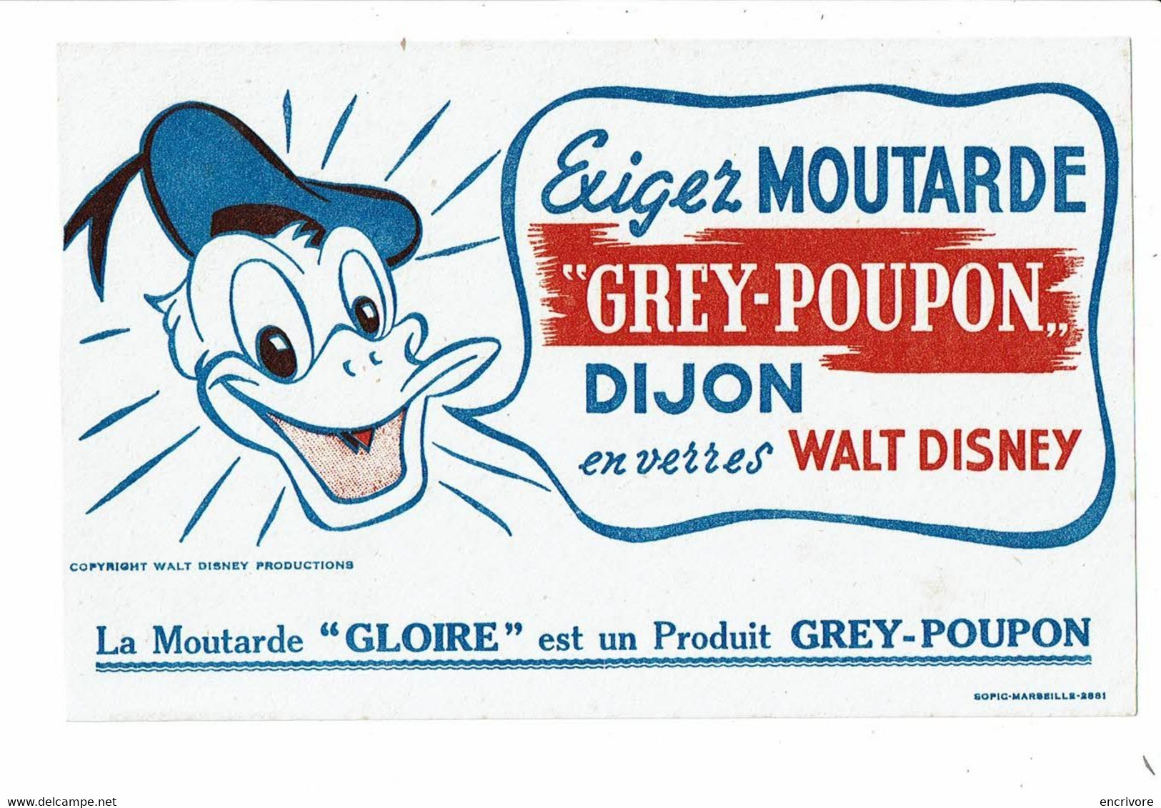 Buvard GREY POUPON Moutarde En Verres Walt Disney DONALD Moutarde Gloire - Moutardes