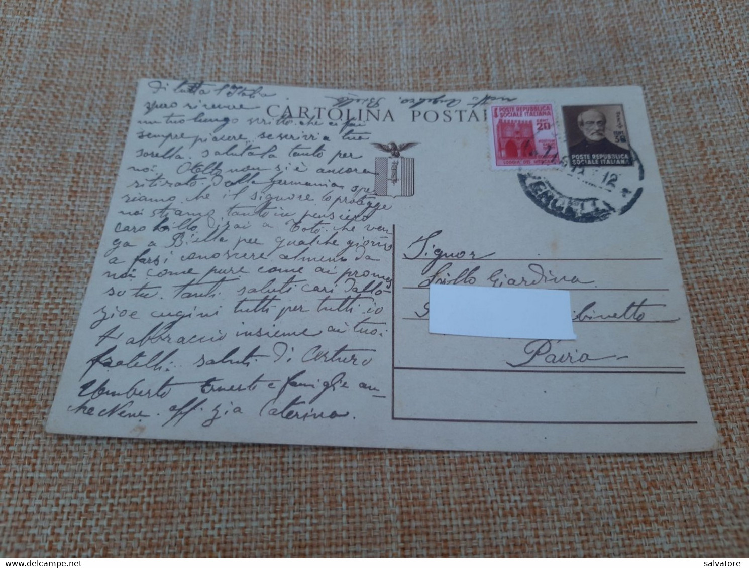 CARTOLINA POSTALE REPUBBLICA SOCIALE LIRE 30 C0N AGGIUNTA LIRE 20- 1945 - Stamped Stationery