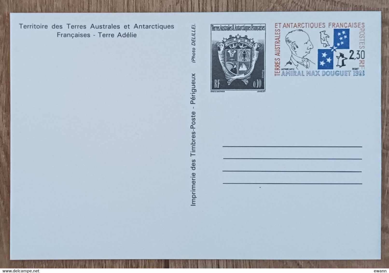 TAAF - Entier Postal YT N°2-CP - Amiral Max Douguet - 1994 - Neuf - Enteros Postales