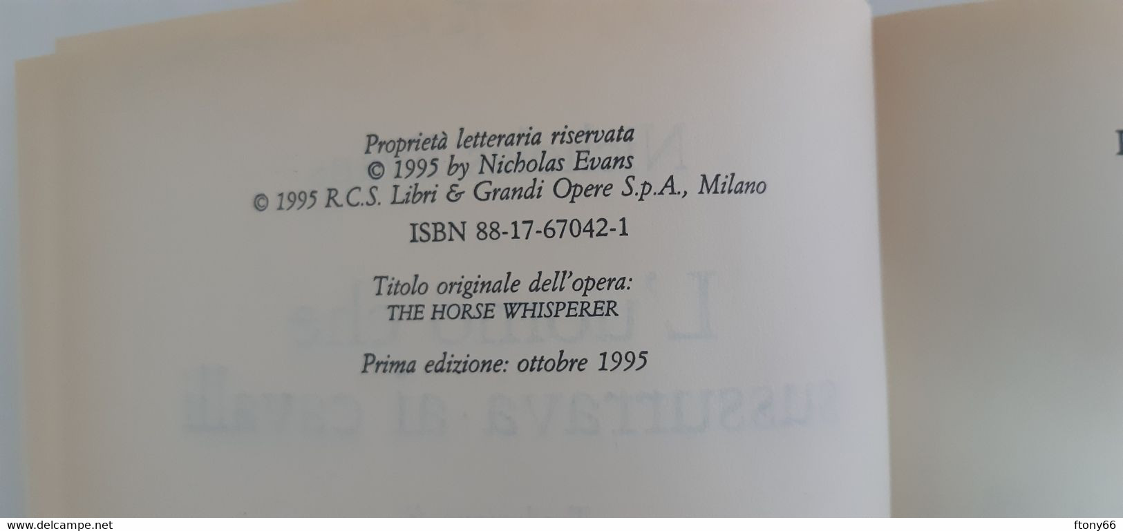 MA22 L'uomo che sussurrava ai cavalli - Nicholas Evans, Prima edizione 1995 USATO