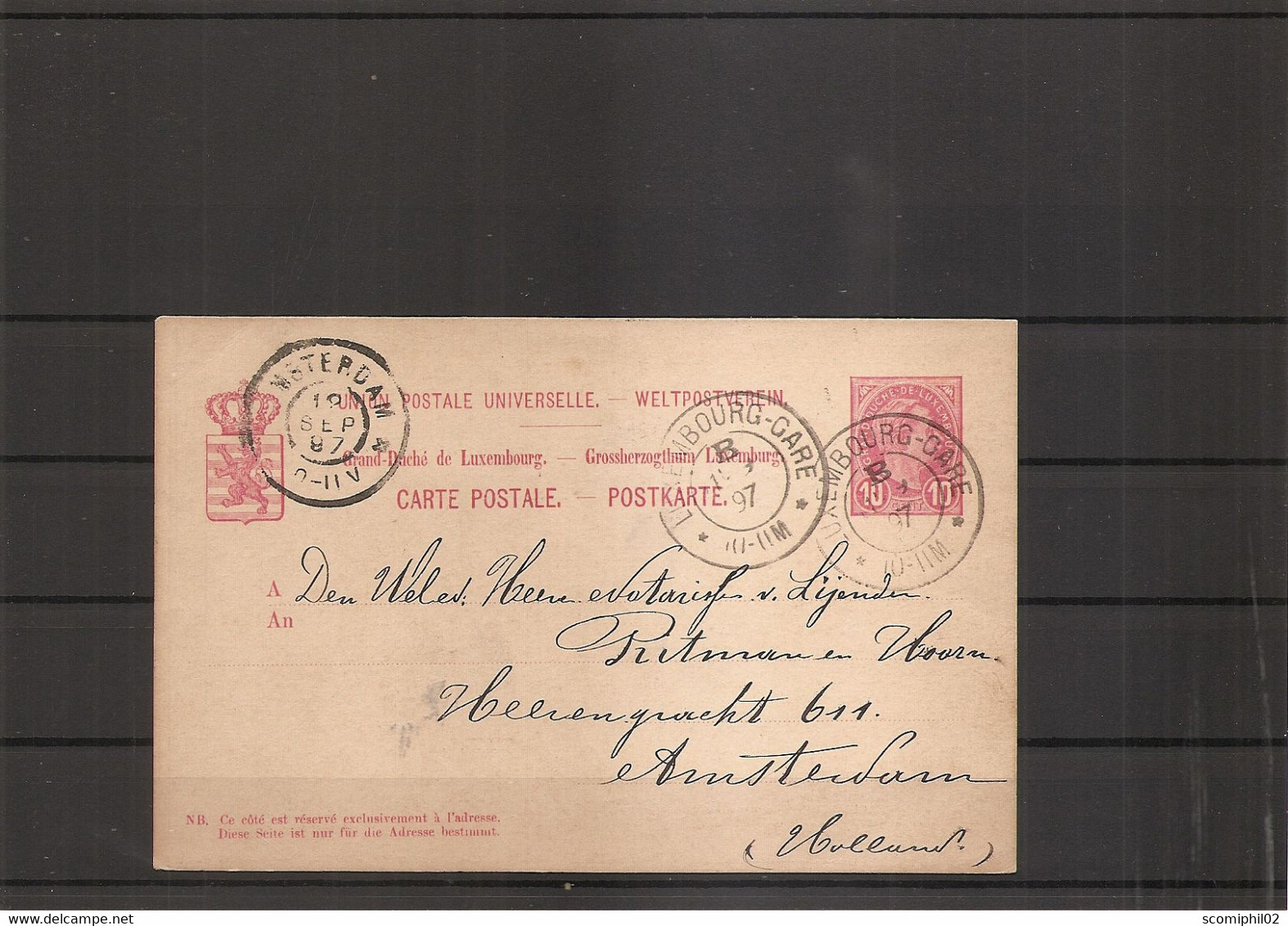 Luxembourg ( EP De 1897 De Luxembourg-Gare Vers Les Pays-Bas à Voir) - 1891 Adolphe Front Side