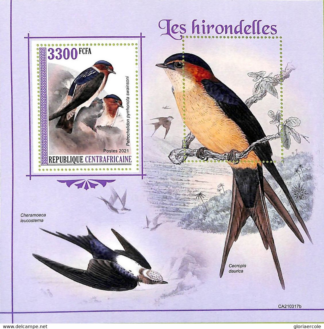 A7566 - CENTRAFRICAINE- ERROR MISPERF Stamp Sheet - 2021 - Birds: Swallows - Swallows