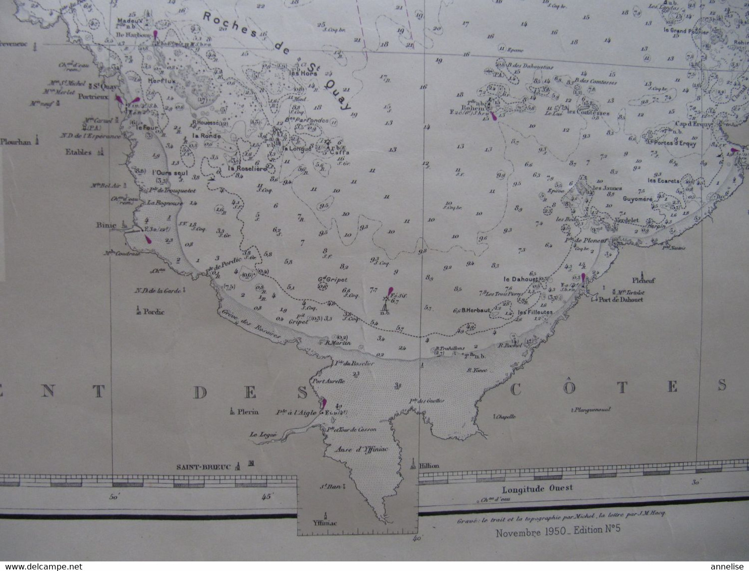 Carte marine n°879 Ile de Bréhat au Cap Fréhel 22 1950