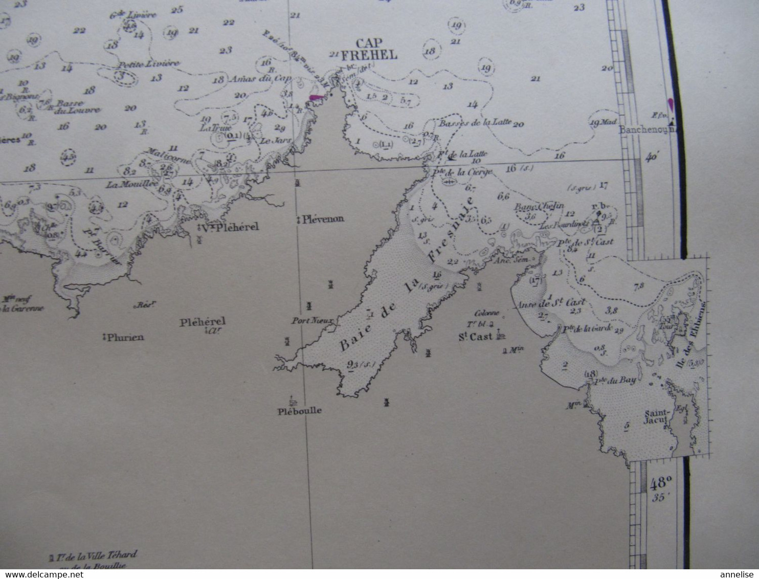 Carte marine n°879 Ile de Bréhat au Cap Fréhel 22 1950