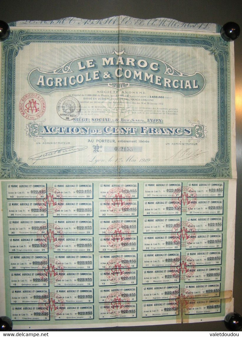 Action LE MAROC AGRICOLE & COMMERCIAL 1919. - Agriculture