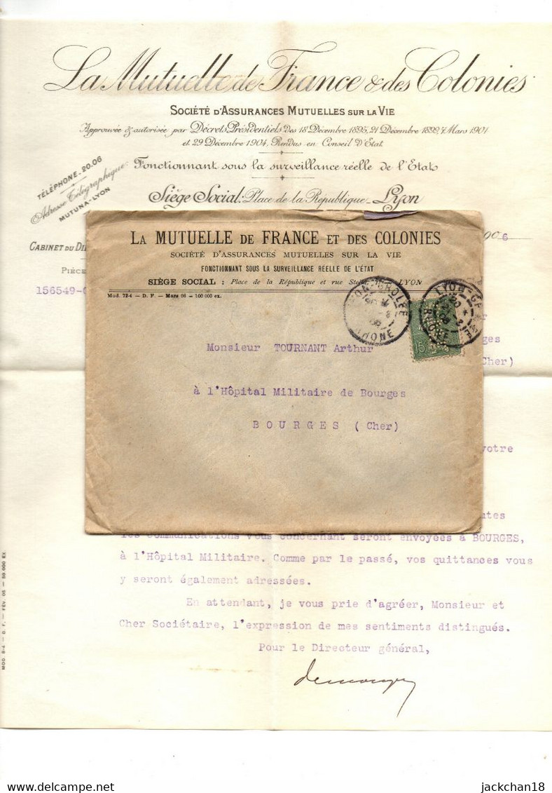 -  TIMBRE PERFORE  .C.M.F. / SEMEUSE 15 Ct  Sur LETTRE à ENTÊTE  De La MUTUELLE DE FRANCE ET DES COLONIES -- - Storia Postale