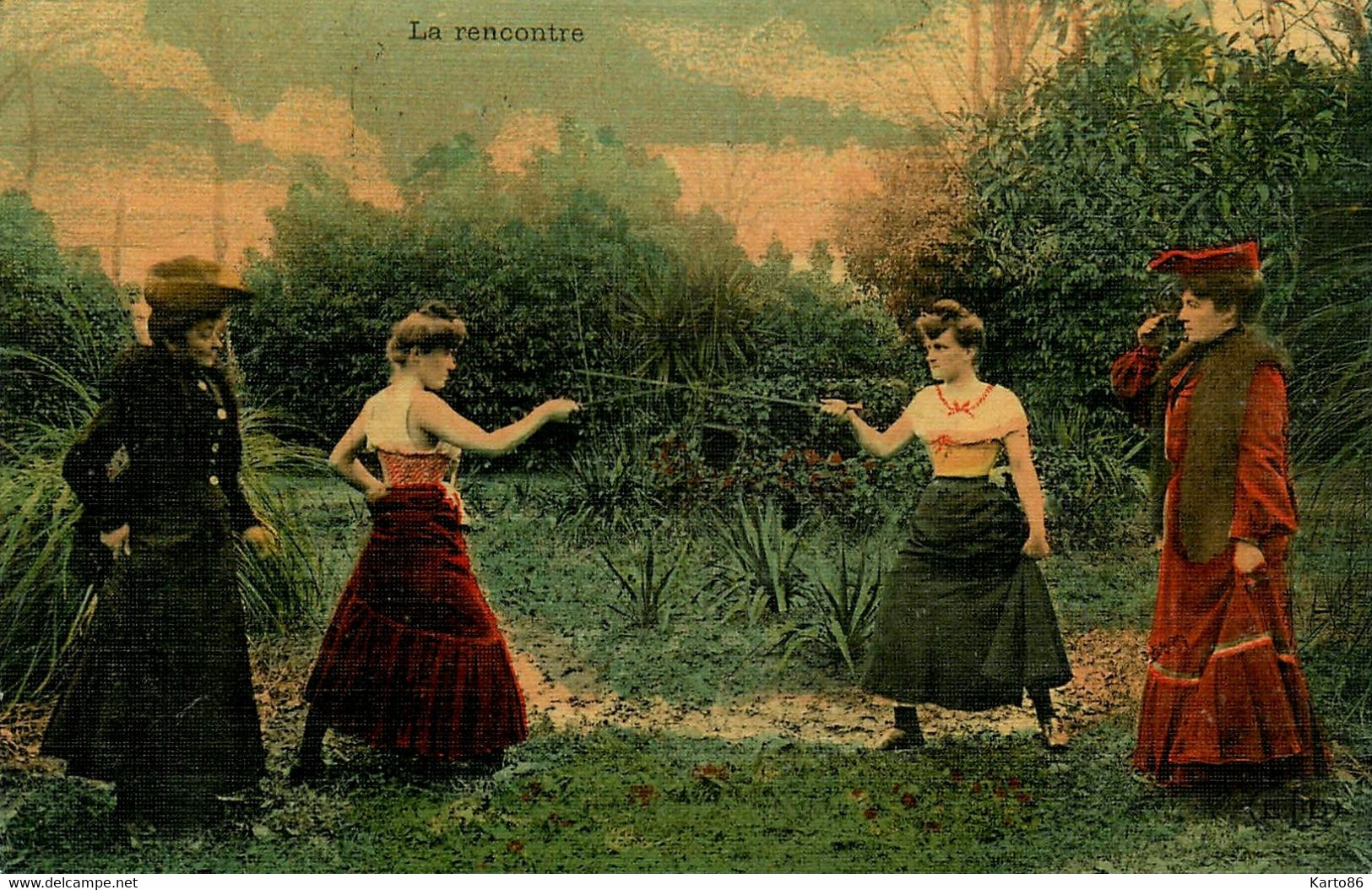 Escrime * La Rencontre ! * Sabre épée Fleuret * Escrimeurs * Sport * Cpa Toilée Colorisée  1907 - Escrime