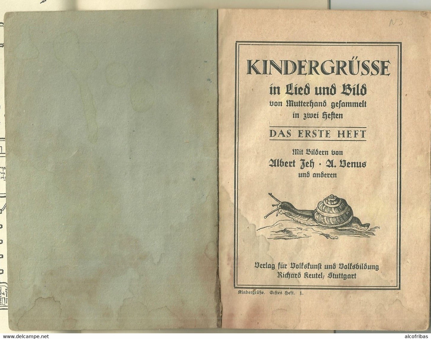 Kindergrusse In Lied Und Bild Erste Heft Zeh Und Wenus Livre D'enfant Allemagne Imp Stuttgart. - Contes & Légendes