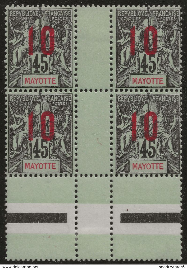Colonies Type Groupe Mayotte Bloc De 4 Interpanneau N°28Aa**/* Variété 1 & 0 Espacés Tenant à Normal Signé Calves - Unused Stamps