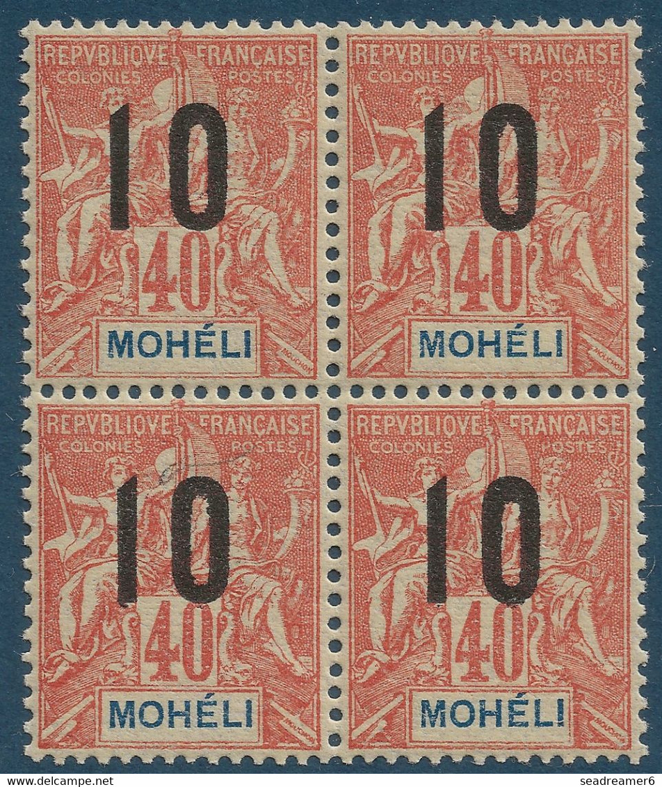 Colonies Type Groupe Mohéli Bloc De 4 N°20Aa** Variété 1 & 0 Espacés Tenant à Normal Signé Calves - Unused Stamps