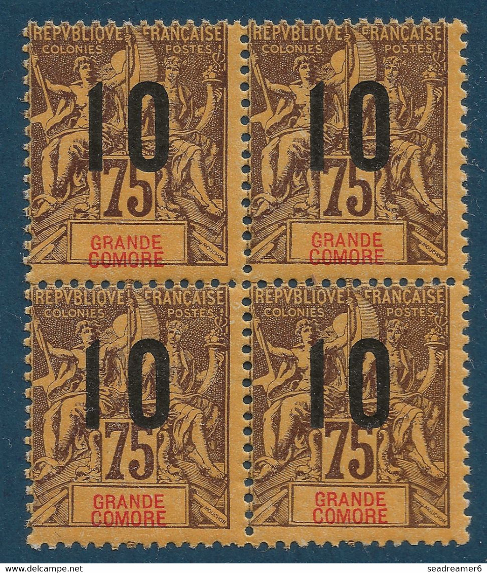 Colonies Type Groupe Grande Comore Bloc De 4 N°29/29Aa**  Variété 1 & 0 Espacés TTB Signé CALVES - Unused Stamps