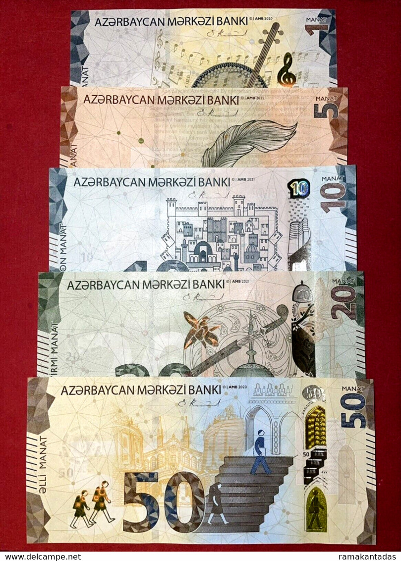 Azerbaijan 2020 - 2022 * 1 + 5 + 10 + 20 + 50 Manats * LOT Of 5 Banknotes * NEW * UNC - Azerbaïdjan