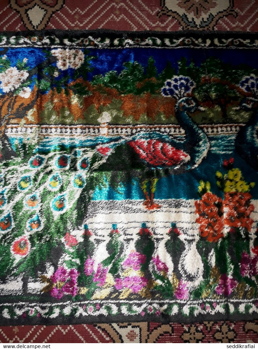 Antique Carpet Peacock Shaggy Woven Tablecloth Colorful Wall Rug Original Tapestry 113x50 - Tappeti & Tappezzeria