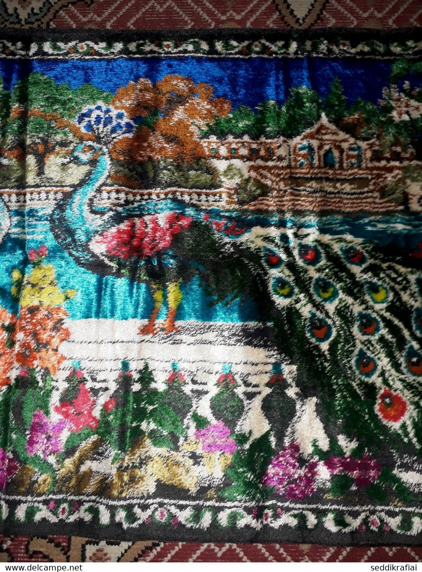 Antique Carpet Peacock Shaggy Woven Tablecloth Colorful Wall Rug Original Tapestry 113x50 - Tapis & Tapisserie