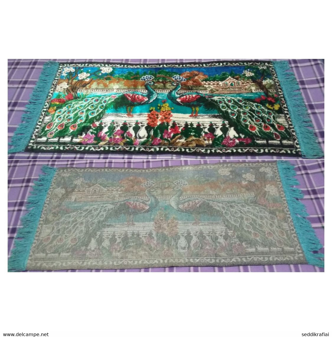 Antique Carpet Peacock Shaggy Woven Tablecloth Colorful Wall Rug Original Tapestry 113x50