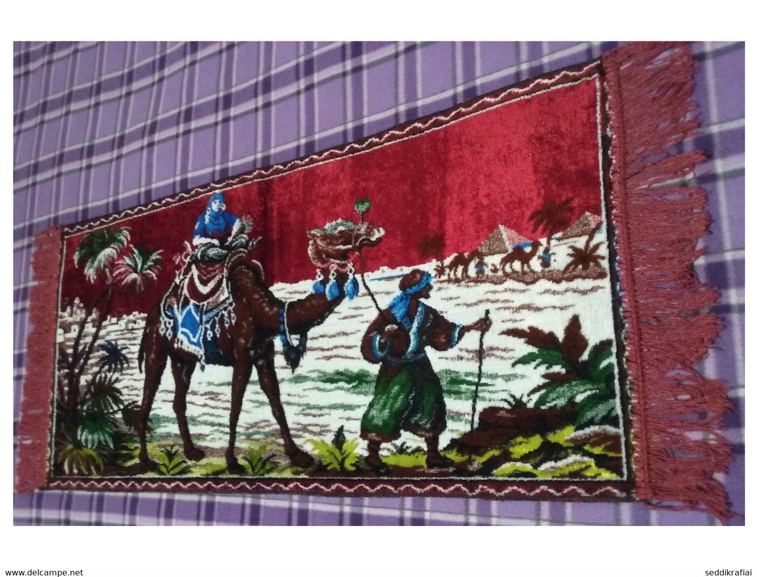 Antique Carpet Camel Sahara Woven Tablecloth Colorful Wall Rug Original Tapestry 119x49CM