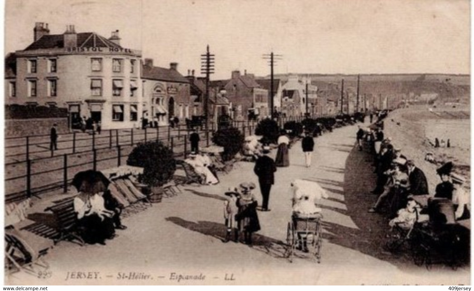 JERSEY-Channel Islands  ,Postcard No 223 - Esplanade-LL  (LOUIS LEVY ) Guenouilliere MISSPELT , Postally Used - St. Helier