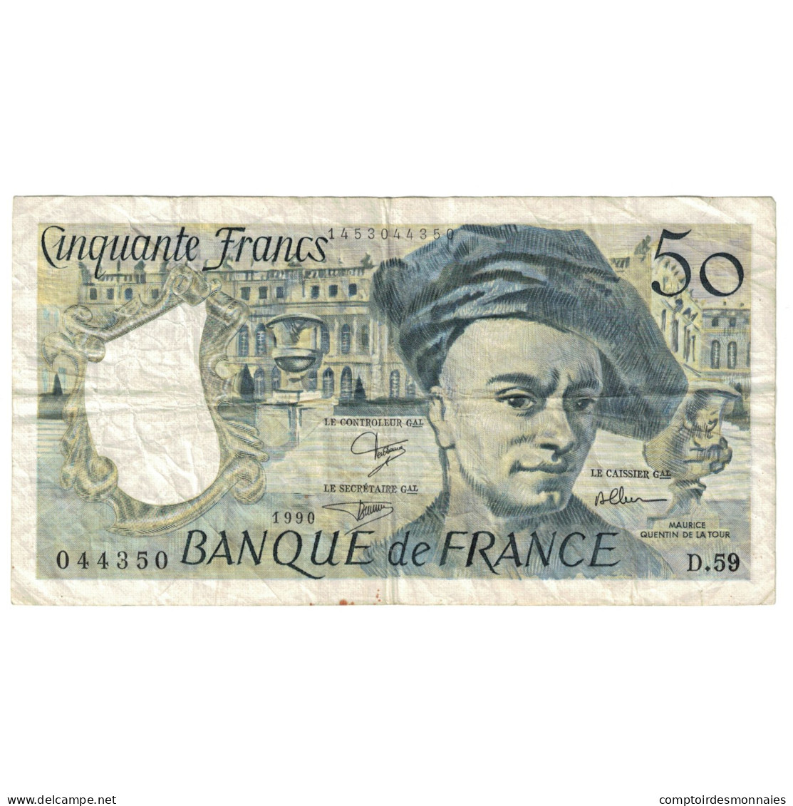 France, 50 Francs, Quentin De La Tour, 1990, D.59, TTB, Fayette:67.16, KM:152e - 50 F 1976-1992 ''quentin De La Tour''