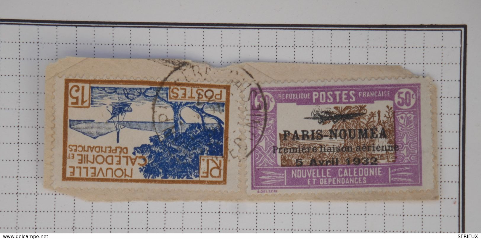 BA2  NOUVELLE CALEDONIE  SUR FRAGMENT LETTRE  1932 1ERE LIAISON AERIENNE PARIS NOUMEA + RARE 50C +AFFRAN. INTERESSANT - Used Stamps