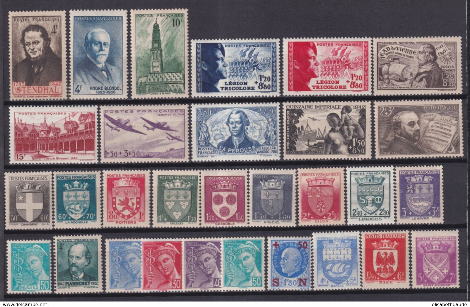 ANNEE 1942 COMPLETE - YVERT N°470/537 ** MNH - 30 TIMBRES - COTE = 97 EUR. - 1940-1949