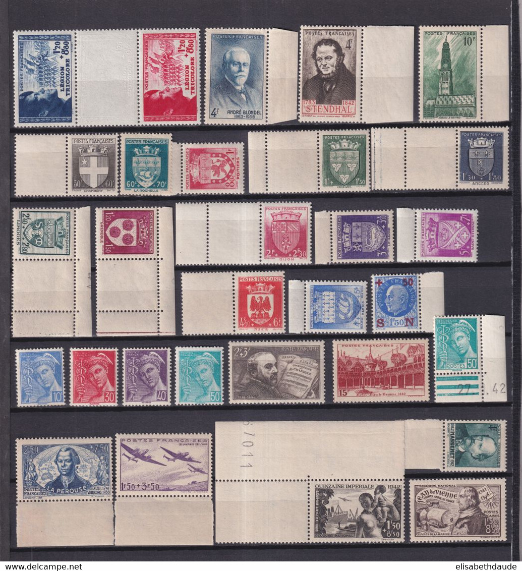 ANNEE 1942 COMPLETE - YVERT N°470/537 ** MNH LUXE SOUVENT BORDS DE FEUILLE ! Avec 566a ! - 30 TIMBRES - COTE = 100 EUR. - 1940-1949